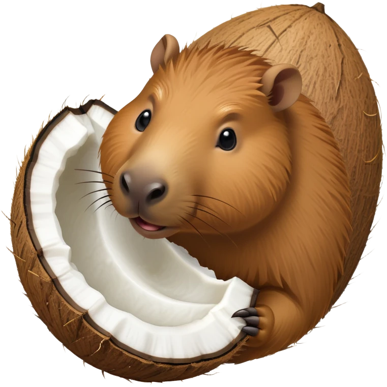 Capybara face emerging from a coconut with its shell partially open emoji