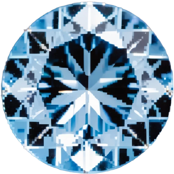 Round cut light blue celestite gem with facets and sparkle emoji