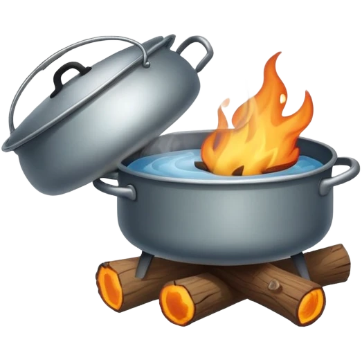 campfire with pot of boiling water hanging above, steam coming out emoji
