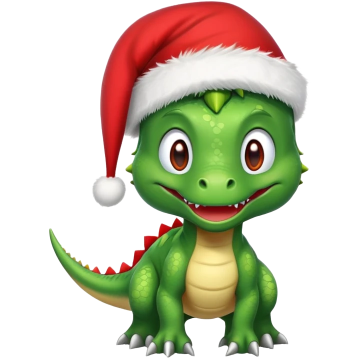Dinosaur wearing a Santa hat with elf ears emoji