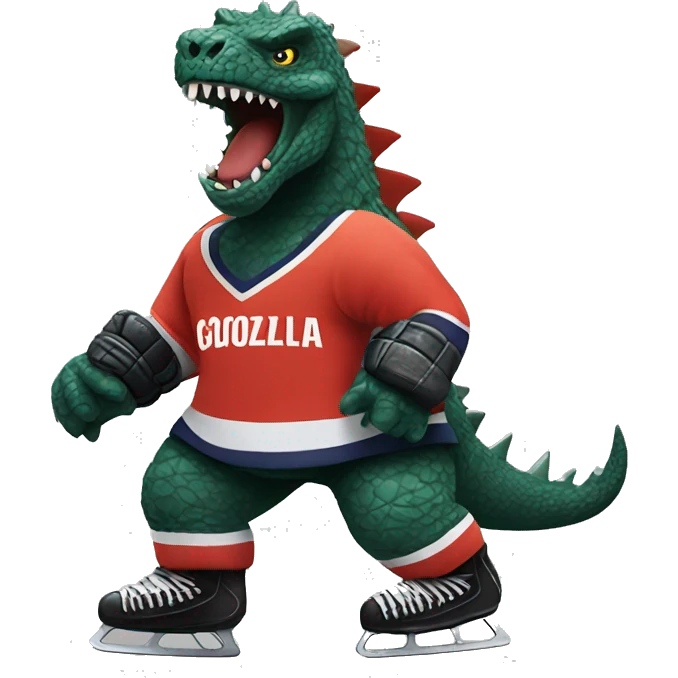 Godzilla dressed as a hockey player emoji