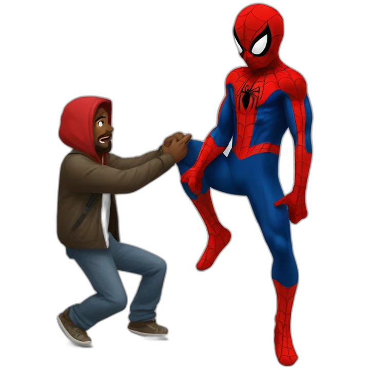 Spiderman stealing from a homeless guys emoji