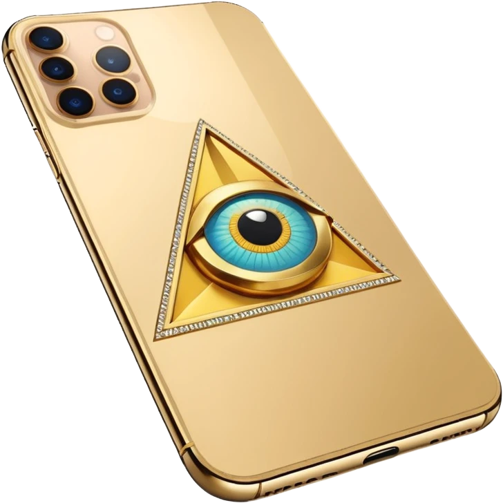 Gold iPhone 16 Pro Max, replace apple logo with fullgold all-seeing-eye logo backview emoji
