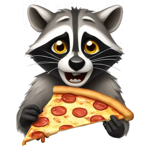 Disgusted raccoon eating pizza emoji
