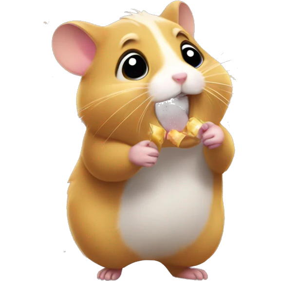 A hamster holding confetti and and acting like hurry! emoji