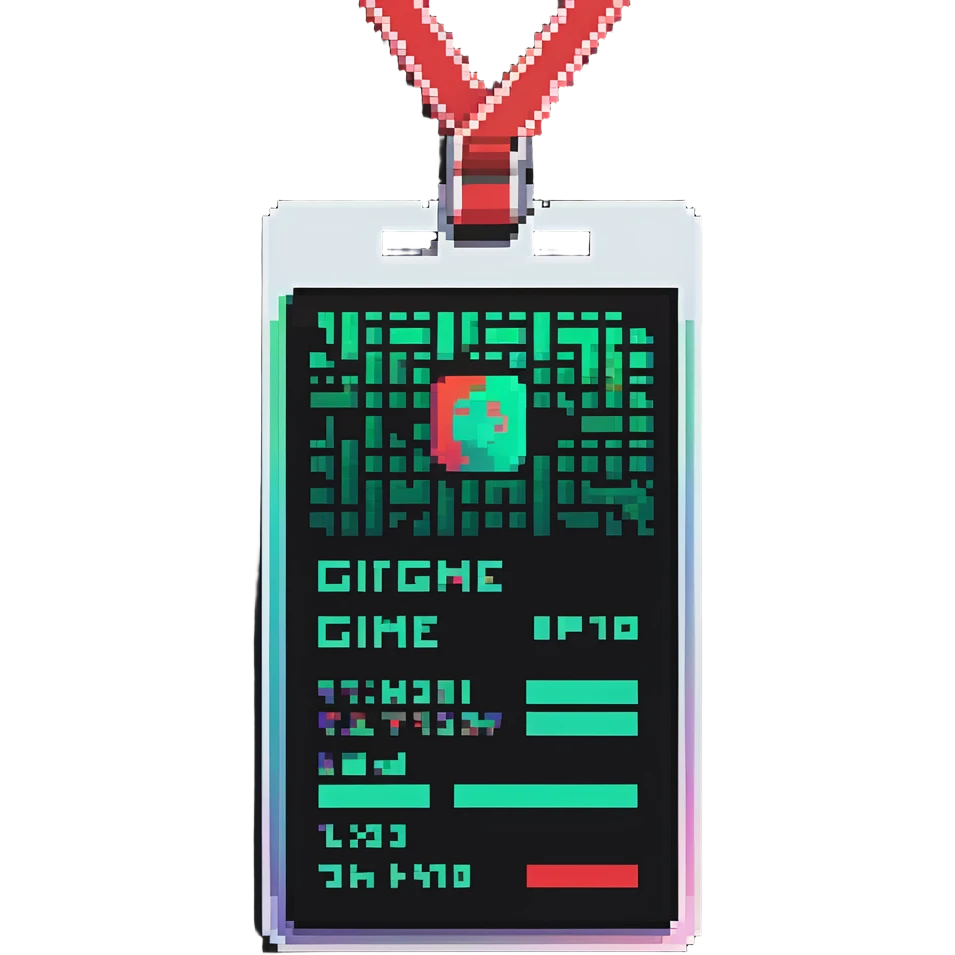Member ID card with green to red gradient holographic effect and pixel art design emoji