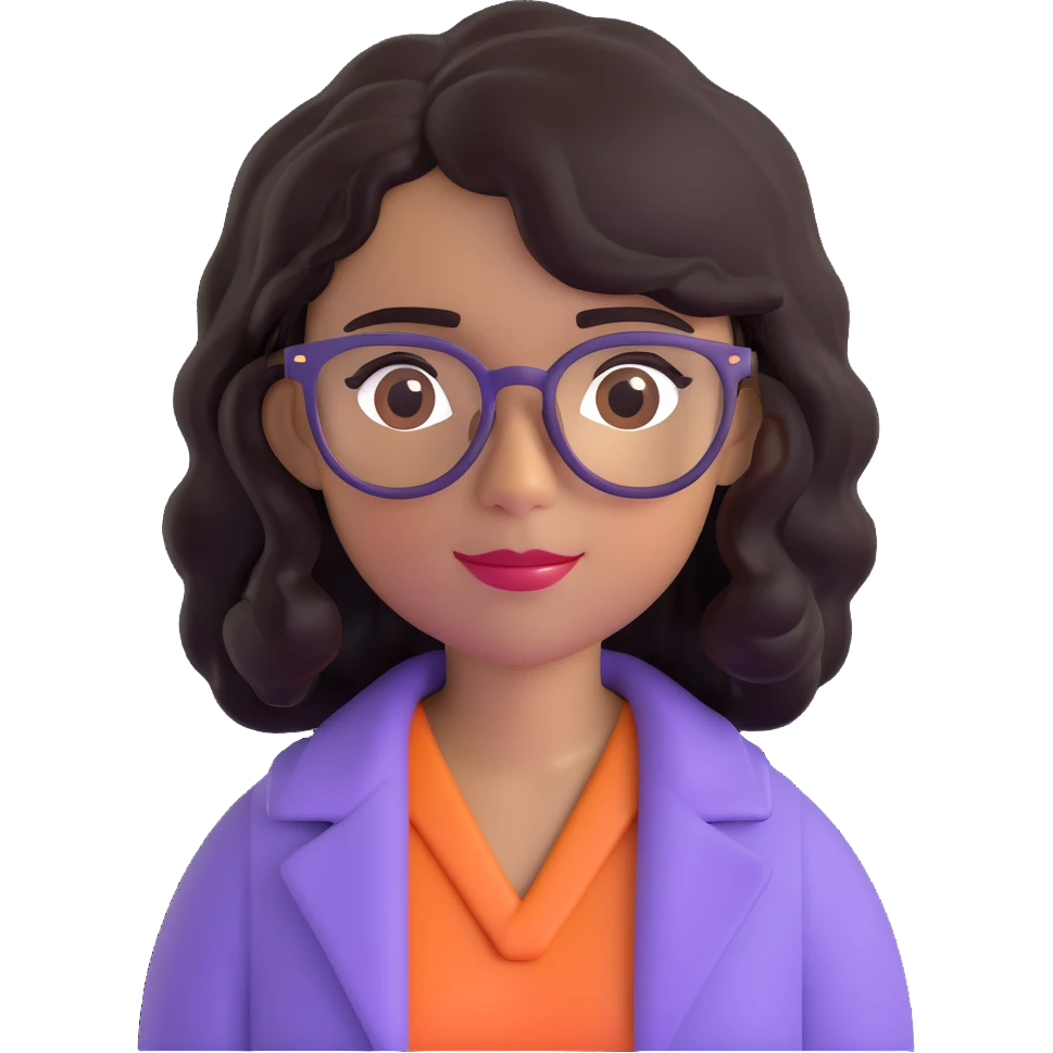 maestra con cabello semiondulado color negro, tez morena clara, lentes emoji