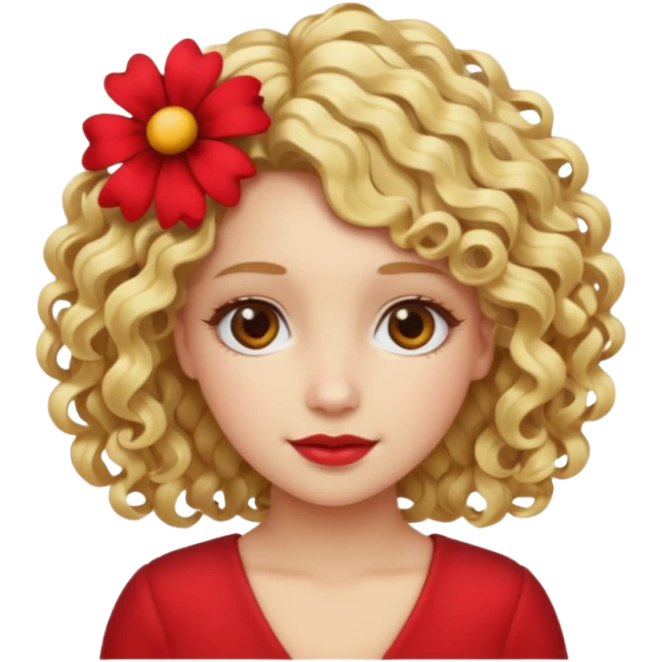 ["Fair skin female, curly blonde hair, red floral hair clip."] emoji
