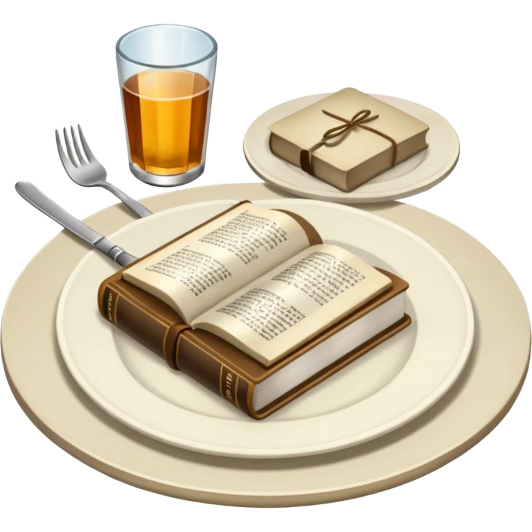 Make a plate of food, with cutlery beside it, and on top of the plate make a Bible. I don't want any glasses, and I want the Bible to be open. emoji