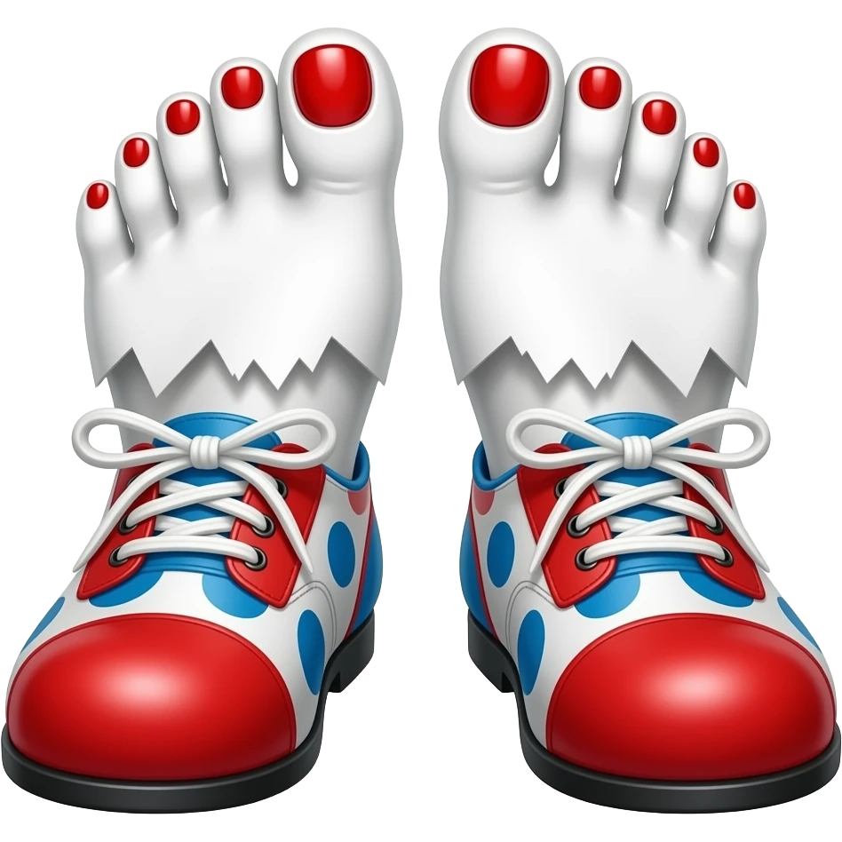 White feet with red toenails ripping of clown shoes emoji