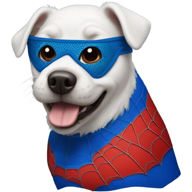 A dog dressed as spiderman emoji