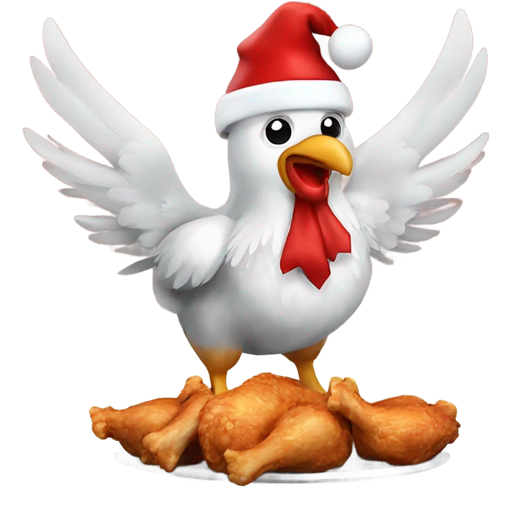 A Christmas chicken eating. Hockey wings saying merry christmas emoji