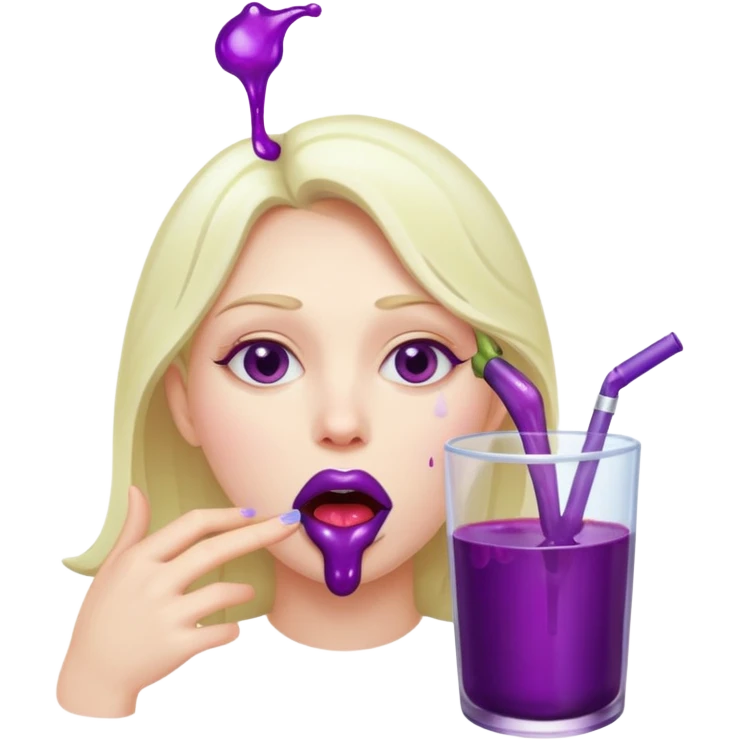 Women with dripping from her mouth after eating an eggplant emoji