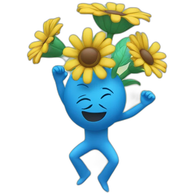 flower head with blue body dancing emoji