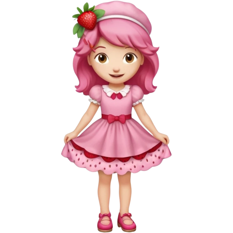 pretty and cute realistic modern day cartoon character strawberry shortcake full body emoji