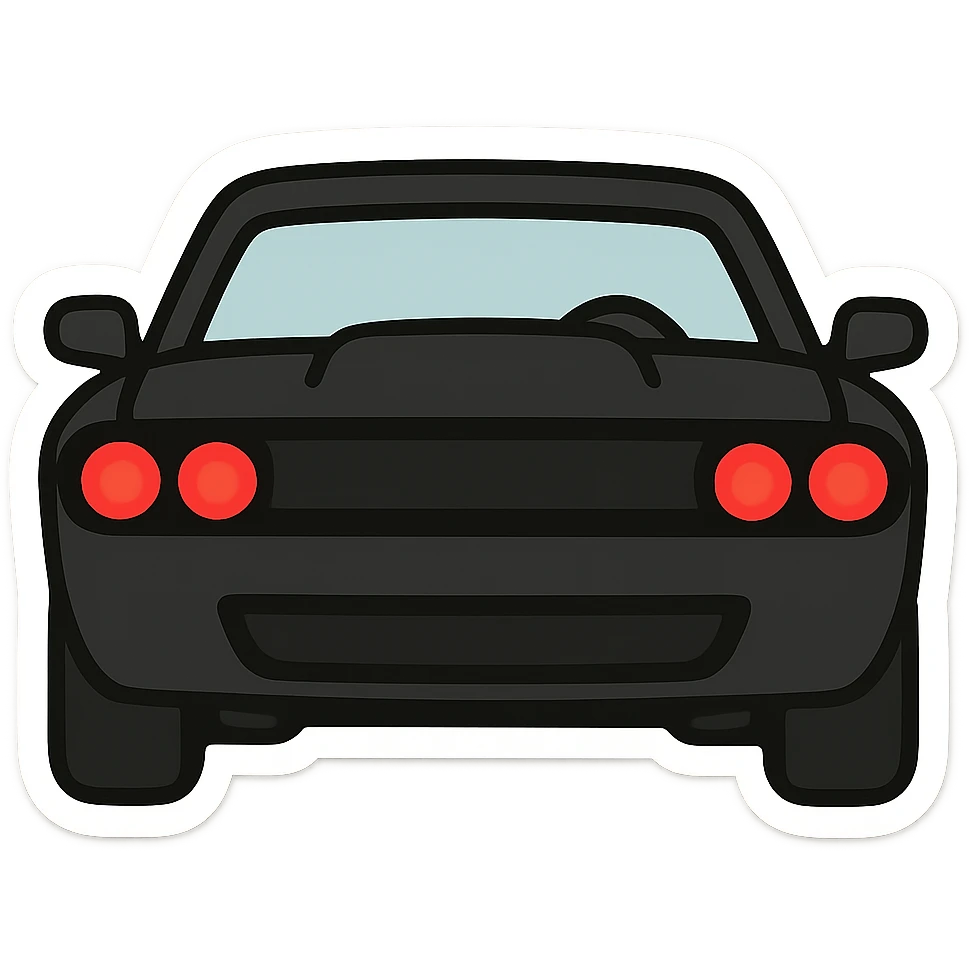 حول دودج شالانجر السوداء مع أضواء أمامية حمراء إلى ملصق إيموجي كرتوني (sticker style) emoji