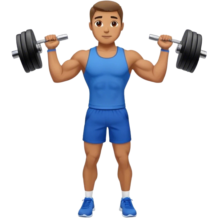 man with blue shorts doing dumbbell lateral-raise (T-pose) side-deltoid exercise emoji