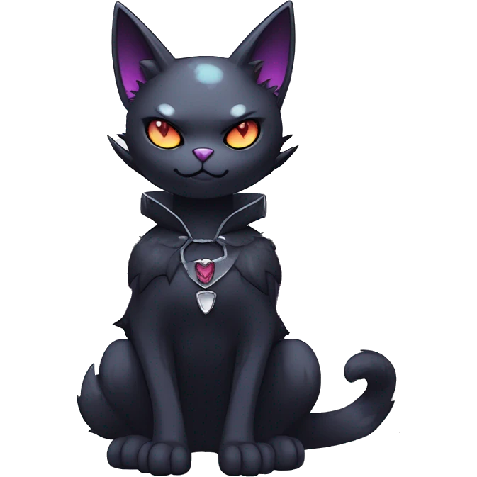   cool edgy kawaii anime-style ethereal dark-punk-themed animal vampiric cat-hybrid Fakemon with fangs and bat-wing-ears with a collar full body emoji