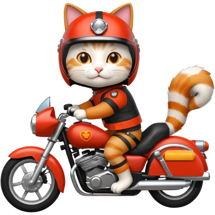 Cat on red and black motorcycle with helmet emoji