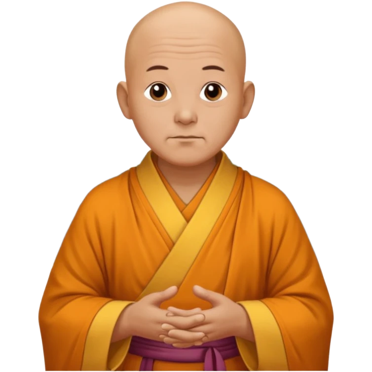A old bald monk wearing traditional robes, calm expression, hands clasped, in a serene setting emoji