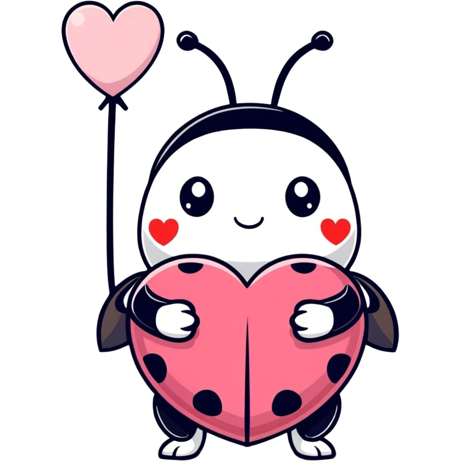 Ladybug holding a pink heart emoji
