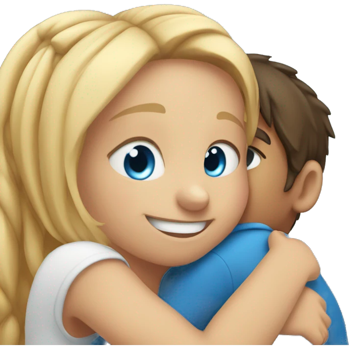 blue eyed smiling girl with boy hugging her from behind emoji