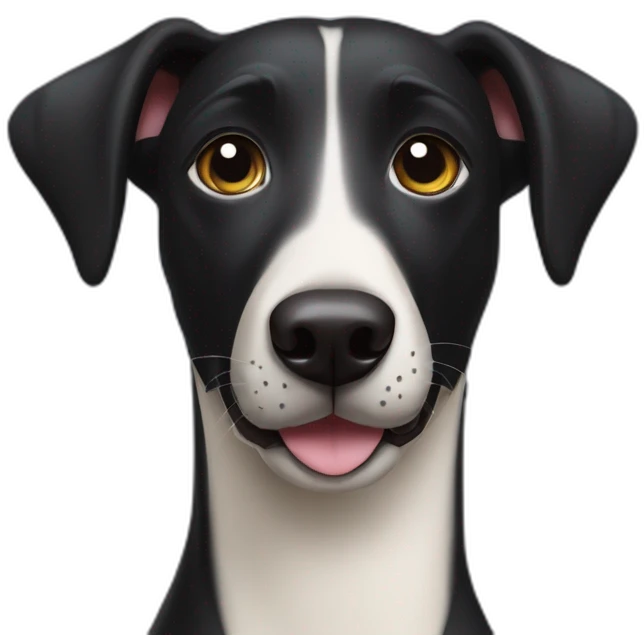 Black dog labrador whippet cross happy face one ear up emoji