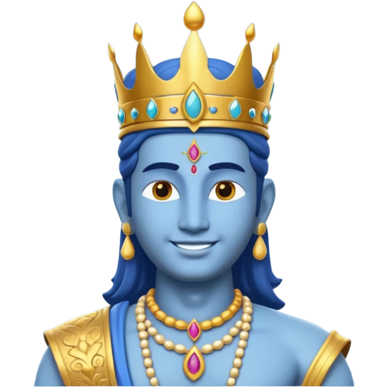 Hindu god Vishnu portrait, head and shoulders only, blue skin, golden crown, sacred jewelry, peaceful smile, divine aura, 3D cartoon, mobile game icon style, clean background, no text, no watermark
 emoji