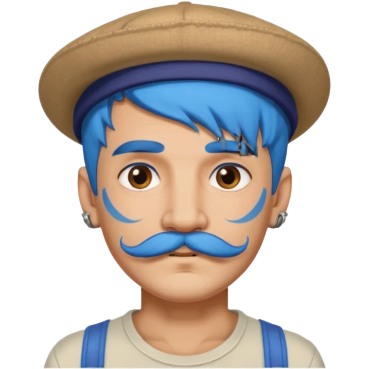 blue haired man and face tattoos and hat and mustache emoji