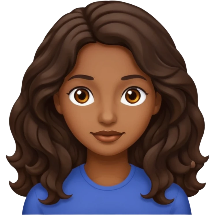 mujer trigueña oscura ,  pelo ondulado,  pelo largo  color marron oscuro, ojos marrones oscuros emoji