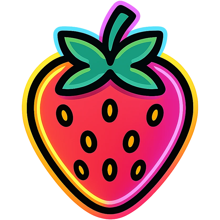 glowing strawberry with neon outlines and bright colors emoji