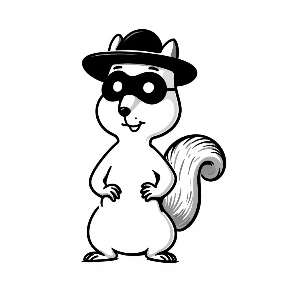 A squirrel wearing a black mask and black hat like Zorro emoji