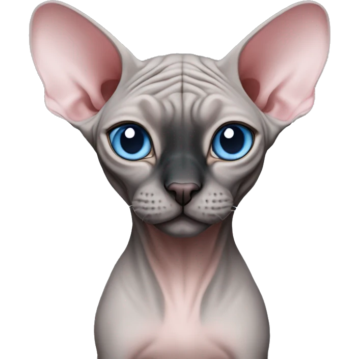 grey pink canadian sphynx cat with blue eyes and black nose emoji