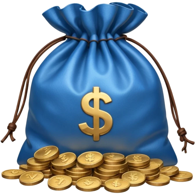 blue coins inside an opened brown money bag  emoji