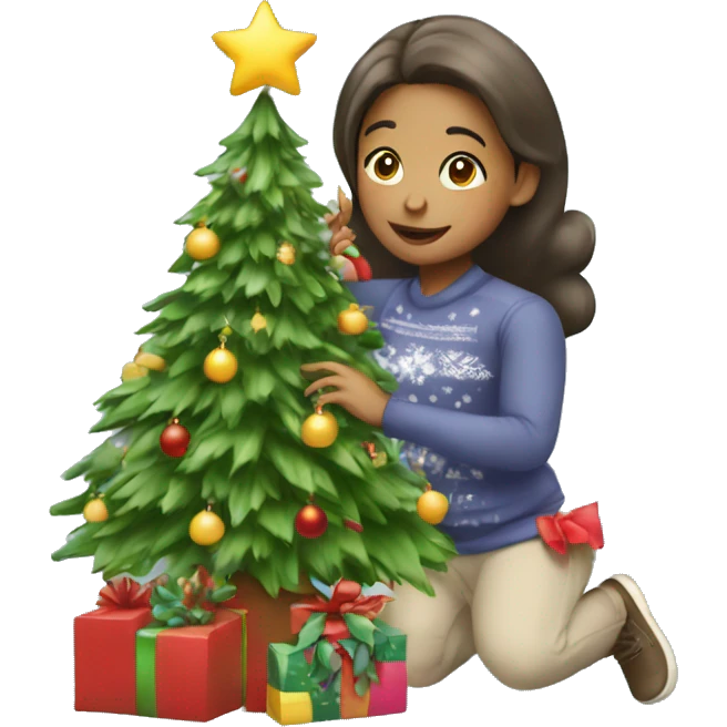 Girl decorating Christmas tree emoji