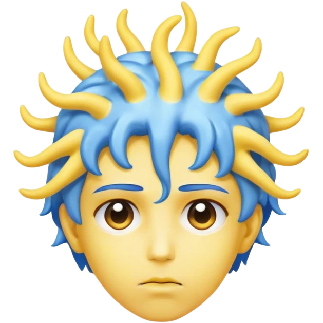 Adult person face emoji with yellow skin and a blue brain for hair emoji