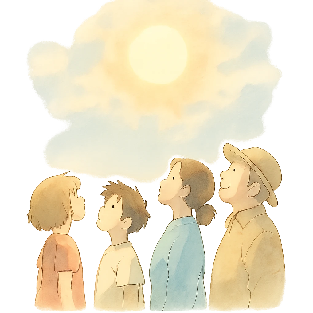 people looking up at the sun, soft colors emoji