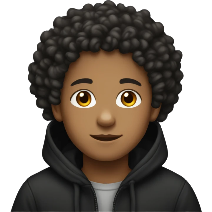 Lightskin black boy with curly hair wearing a black hoodie emoji