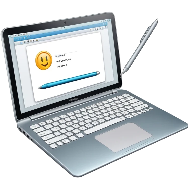 digital drawing laptop with a stylus resting on top emoji