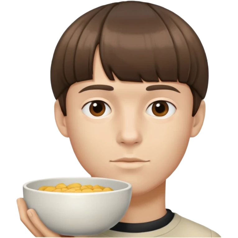 a guy with a bowle cut 90° jawline brown hair  emoji