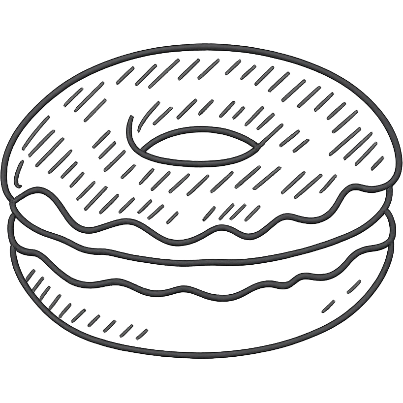 hand-drawn outlined Boston cream donut with chocolate top and custard filling emoji