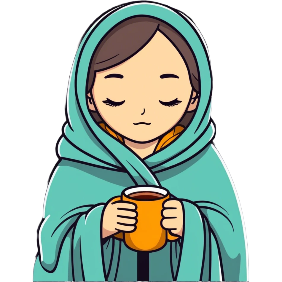 girl inside a blanket sipping coffee eyes closed emoji