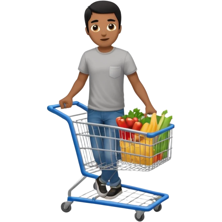 man-with-a-shopping-cart-full-body black hair brown skin emoji