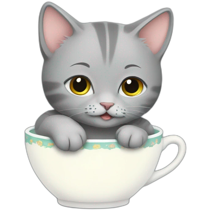 grey kitten drinking tea emoji