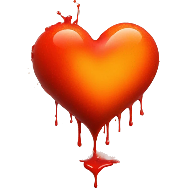 bleeding red heart glowing red-orange with splatter emoji