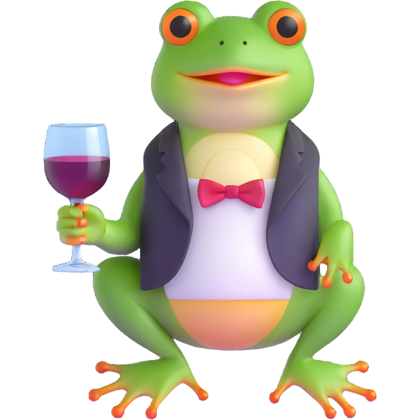cartoon frog with a wine glass emoji