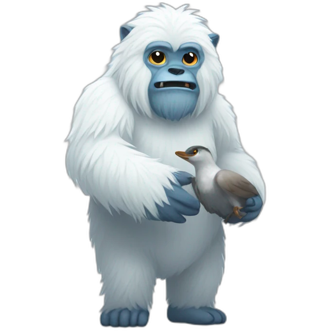 a yeti a holding bird emoji