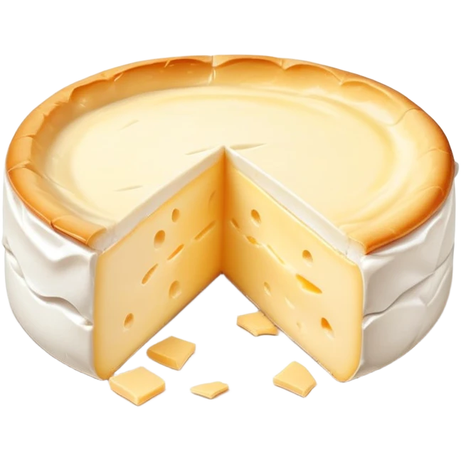 cinematic-realistic-brie-cheese-emoji,-featuring-a-creamy gooey center,-soft-ripened-cheese-with-a-delicate-rind-rendered-with-lifelike-detail-and-inviting,-natural-lighting. emoji