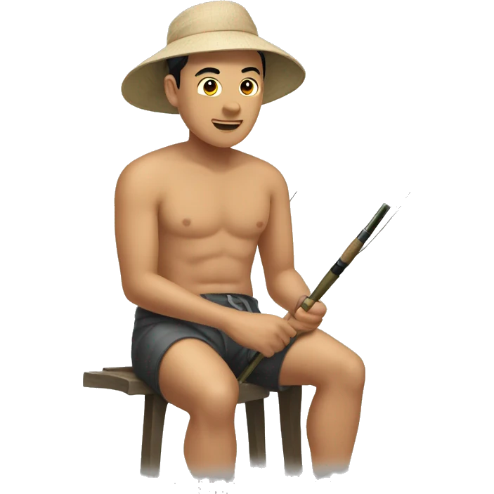 Asian guy fishing shirtless emoji