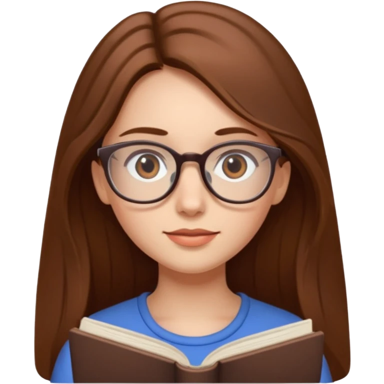 A girl with long brown hair and Thin reading glasses emoji